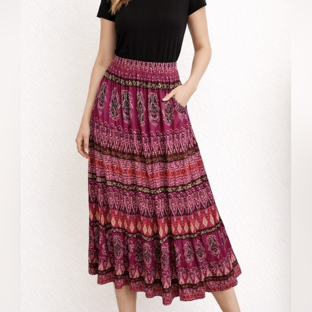 Hot Pink Boho Tribal Peasant Gypsy Festival Skirt